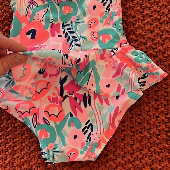 Carters just one you 9M floral one piece bath in suit w snap crotch and ruffles - Picture 6 of 7